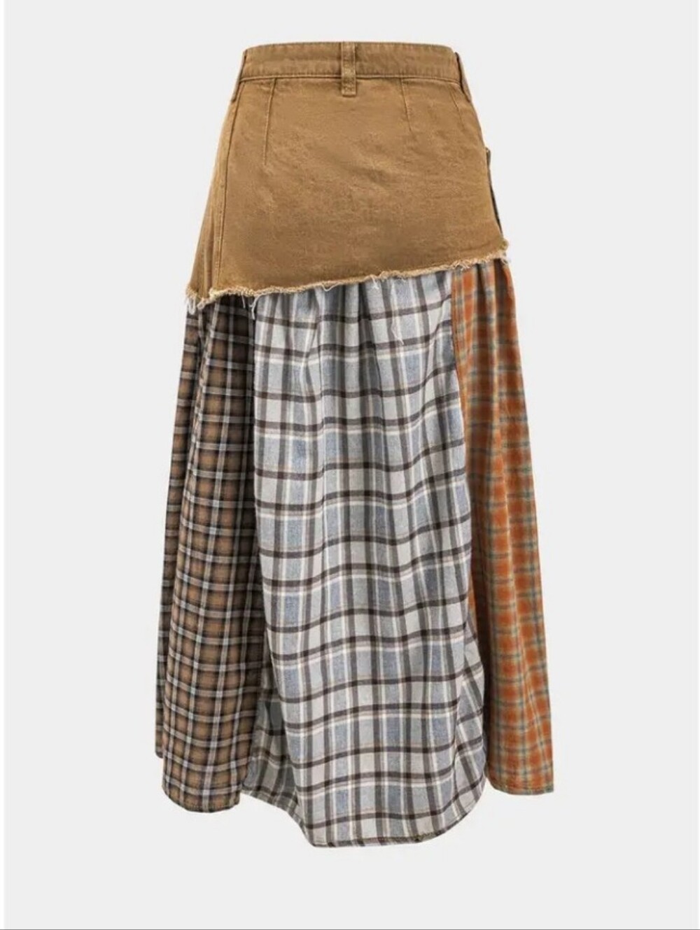 Women'S Skirt, Irregular Hem Style, Patchwork Plaid, Random Print, Asymmetrical - Picture 3 of 6